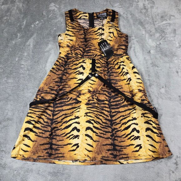 Tripp NYC Dress Womens Small Tiger Print Straps Pockets Goth Punk Rock Mini NEW - Picture 2 of 10